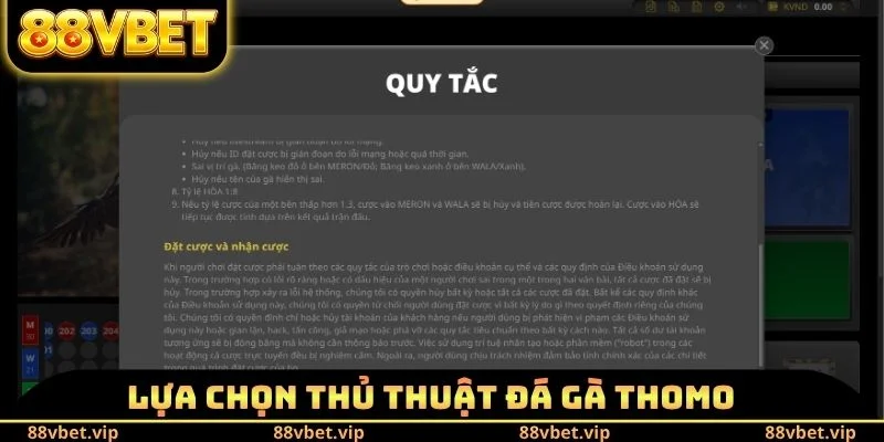 Lựa chọn thủ thuật đá gà Thomo