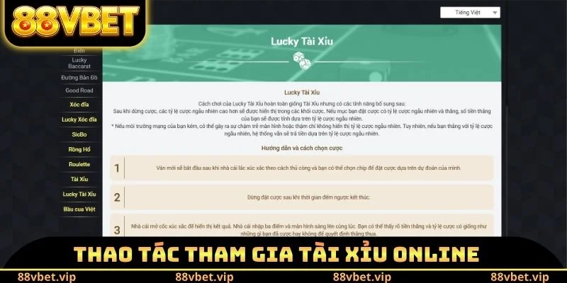 Thao tác tham gia tài xỉu Online